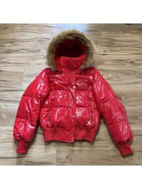 Baby Phat Red Puffer Jacket Fur Trim Hood Y2K Baddie NWT L